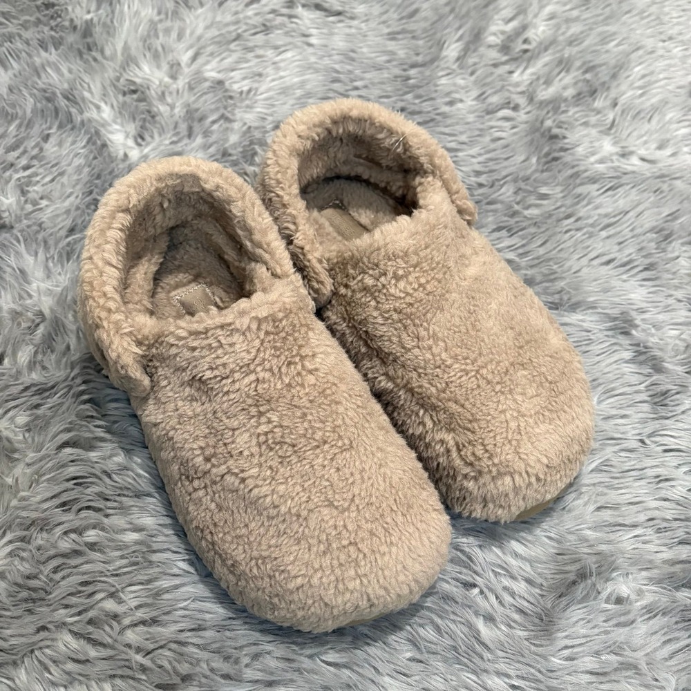 CROCS Fuzz Lined Slip-On Slippers in Beige